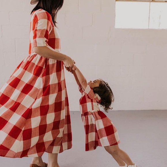 Roolee red buffalo plaid gingham Maddie mom midi maxi dress - Picture 3 of 15